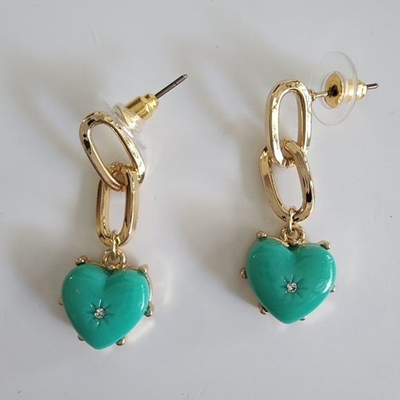 NEW Small Tiny Heart Rhinestone Chain Dangle Earrings - Picture 2 of 5